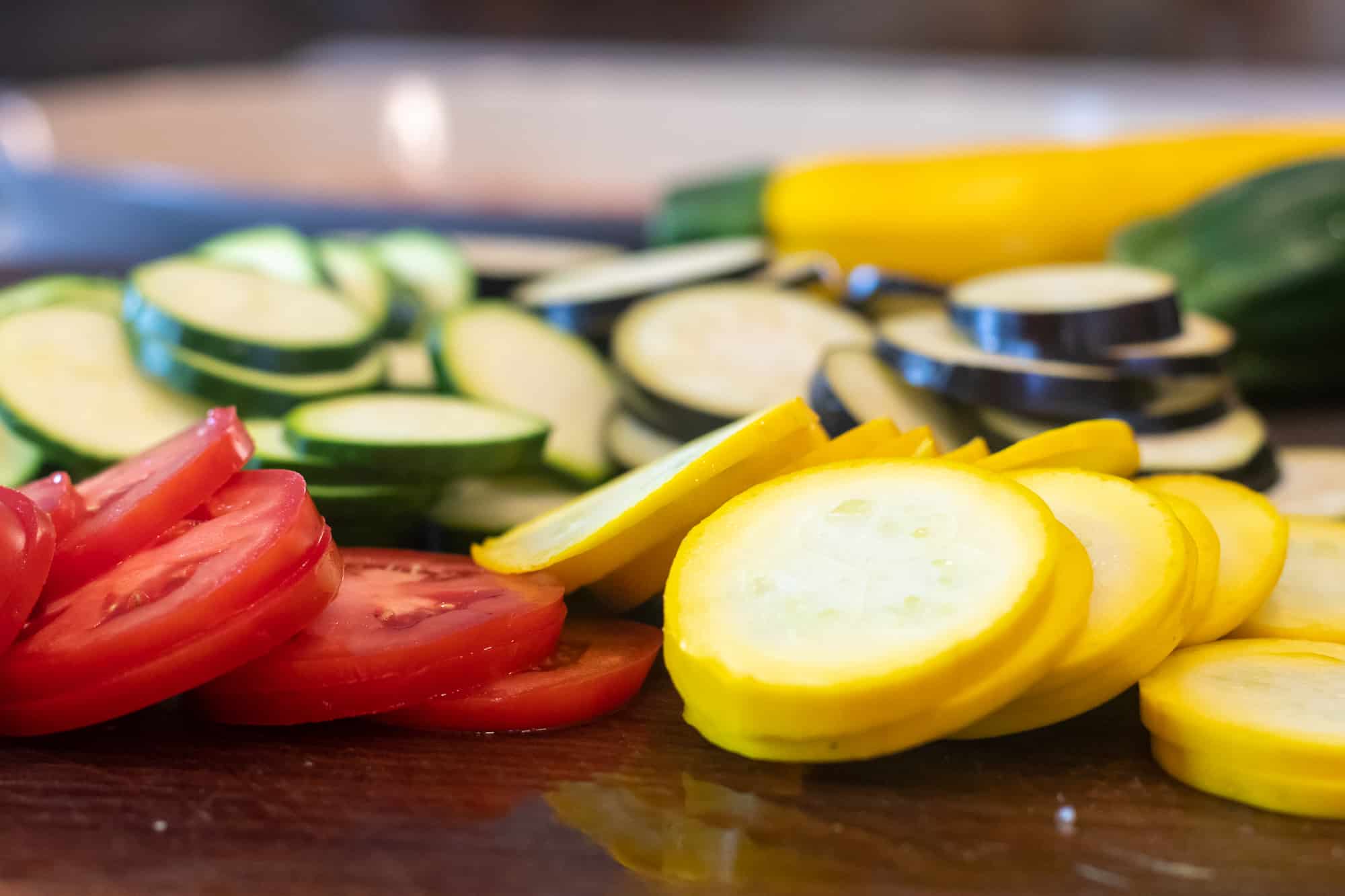 Slice the vegetables about 1/4 inch thick