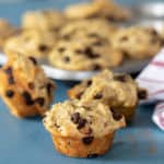 These chocolate chip muffins are a great way to use leftover oatmeal. This very simple recipe yields twelve fresh baked muffins.