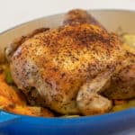 Simple recipe and instructions for how to roast a whole chicken. Tender and juicy chicken that is baked in the oven.