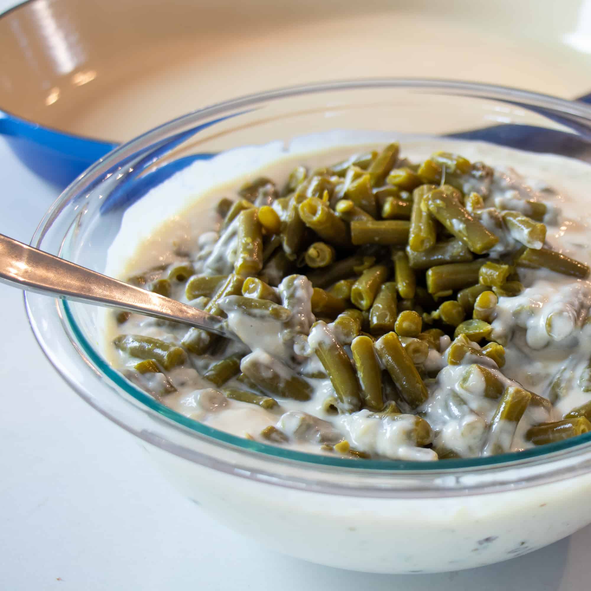 Mix the green beans in with the condensed soup and milk