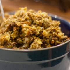 Turkey stuffing recipe made with ground beef, onion, celery and stuffing mix. The perfect stuffing for holiday dinners like christmas and thanksgiving.