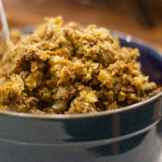 Turkey stuffing recipe made with ground beef, onion, celery and stuffing mix. The perfect stuffing for holiday dinners like christmas and thanksgiving.