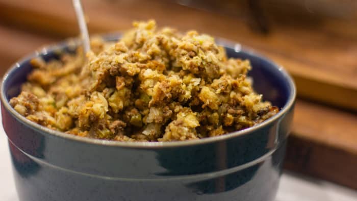 Turkey stuffing recipe made with ground beef, onion, celery and stuffing mix. The perfect stuffing for holiday dinners like christmas and thanksgiving.