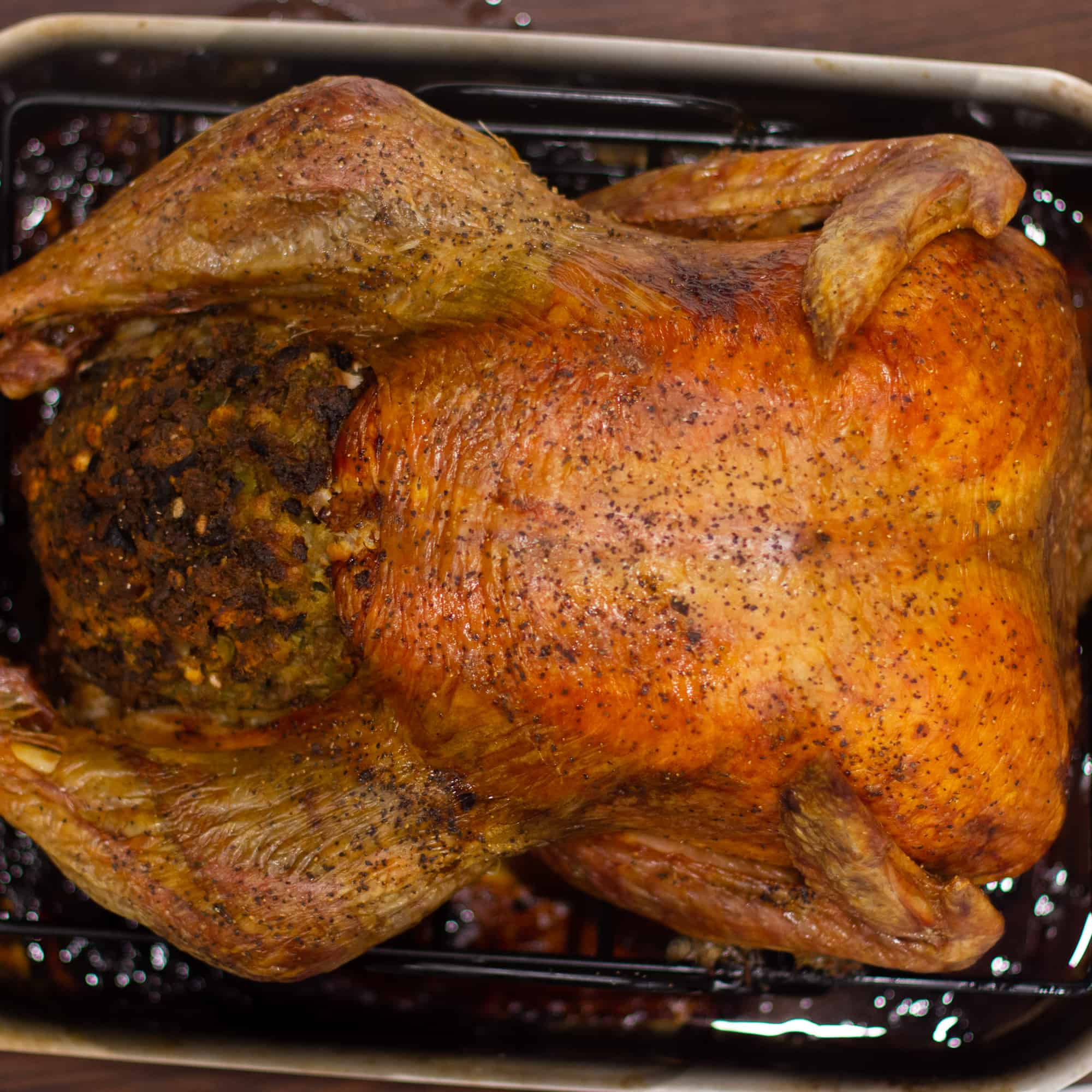 Roast the turkey until cooked. Let rest for 10 minutes.