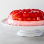 A closeup of a strawberry jello mold ring.