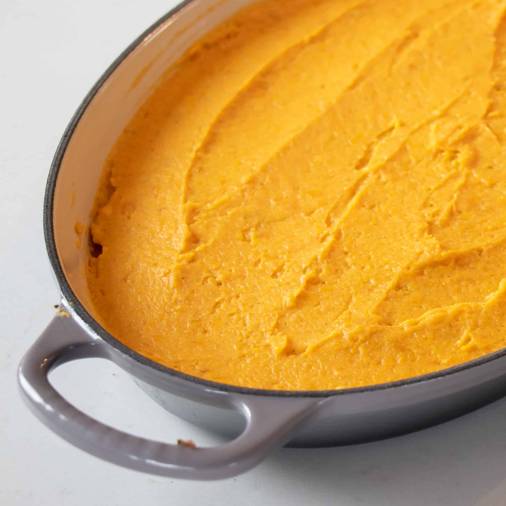 Spread the sweet potato mixture in a shallow casserole baking dish.
