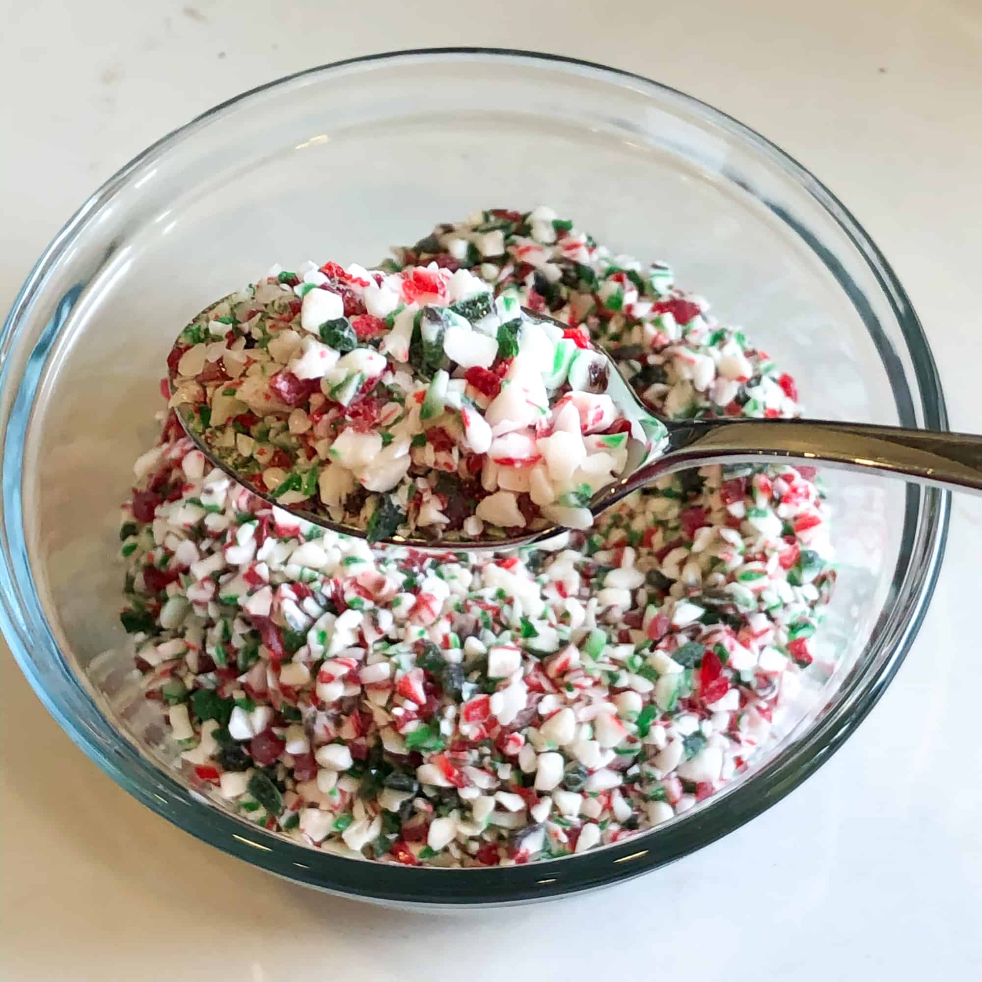 A bowl of crushed candy canes