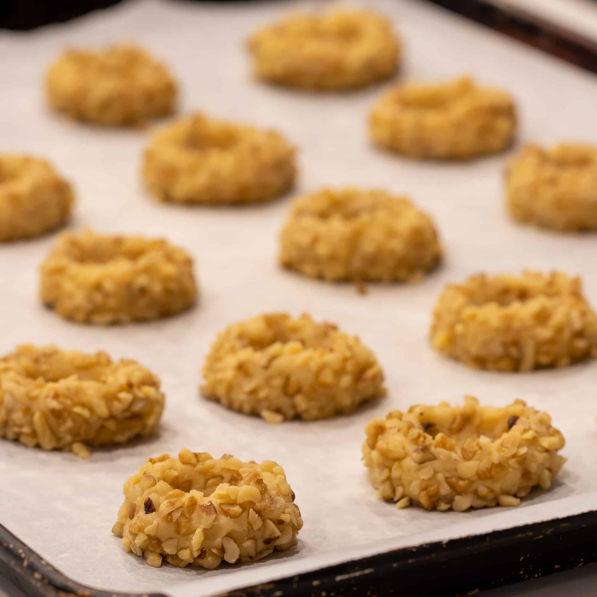 Line the cookies on a baking sheet lined with parchment paper or silicone sheet.