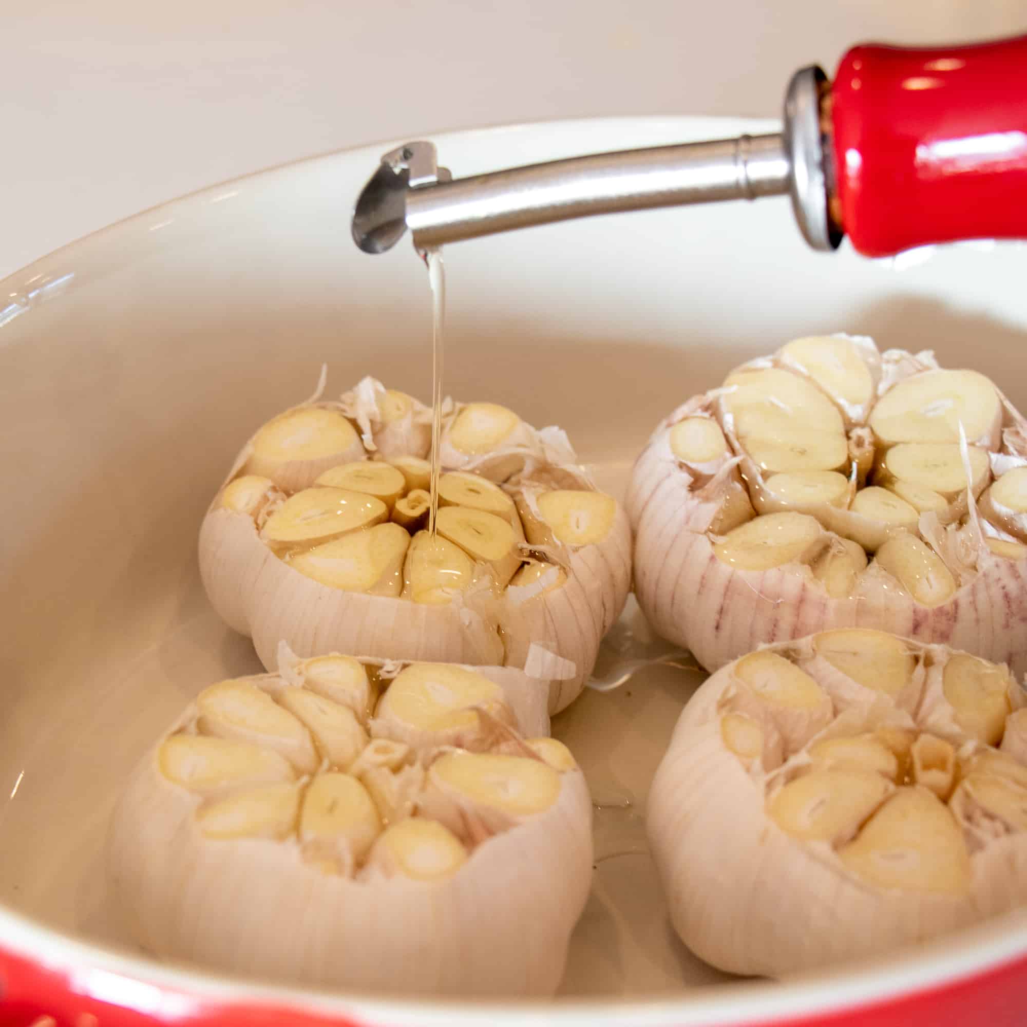 Easy instructions for how to roast whole head of garlic.