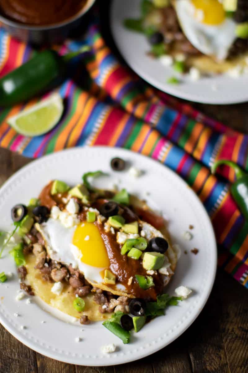 Overhead image of a Mexican breakfast dish.