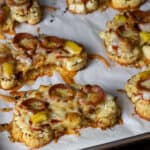 Close up image of cauliflower pizzas.