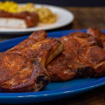A platter full of pork chops.