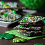A stack of chocolates with a St. Patrick's Day holiday theme.