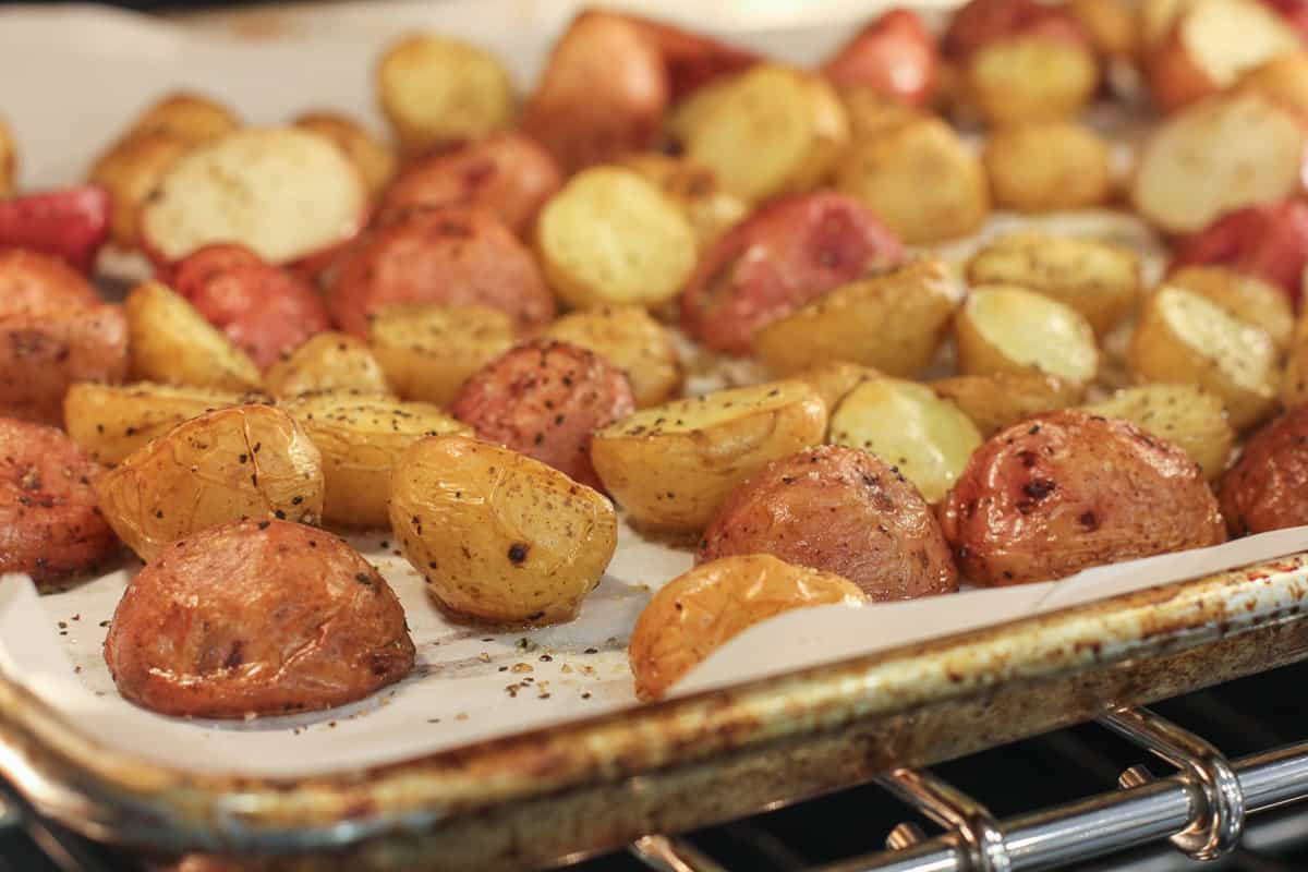 Potatoes in the oven.