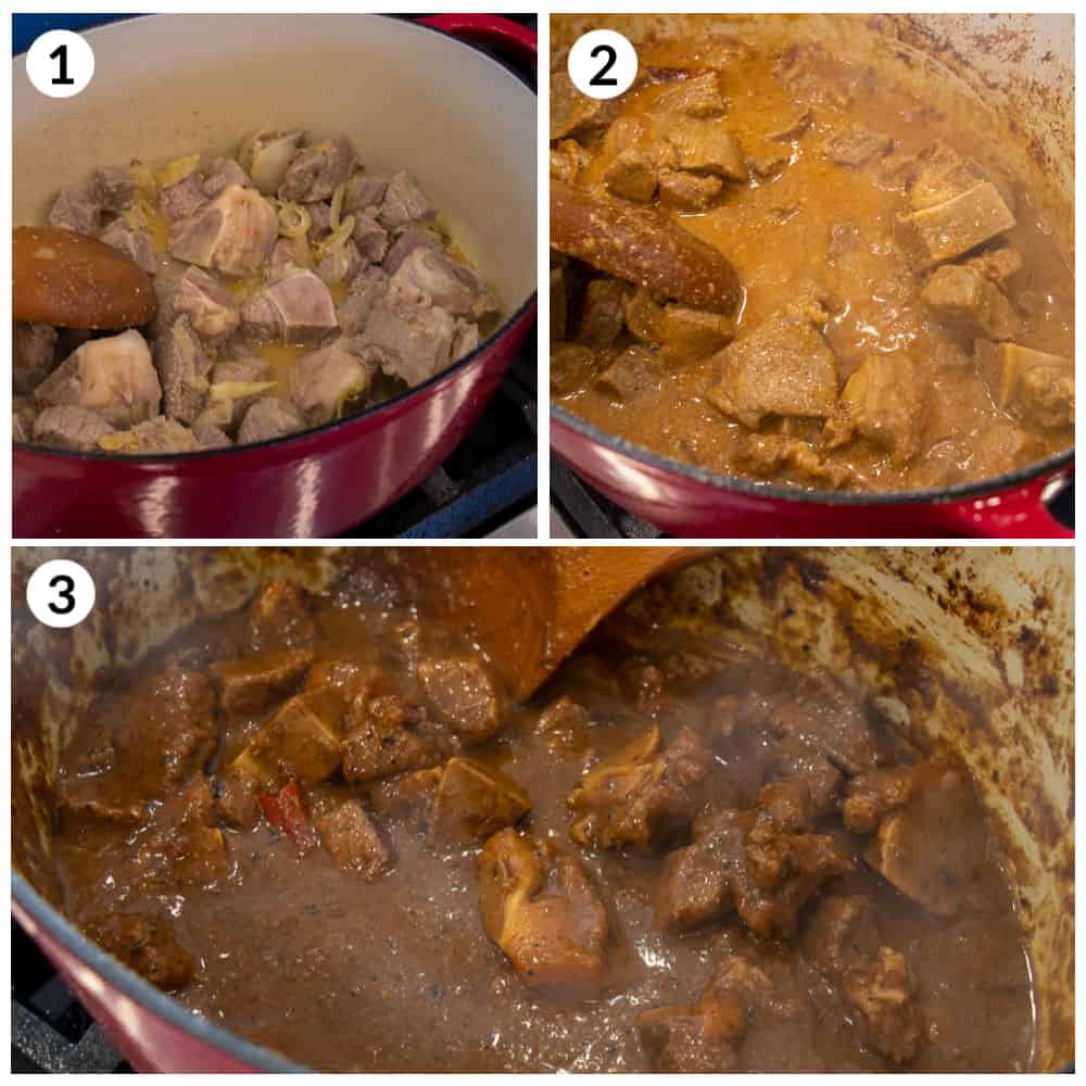 Step by Step photos for how to make the meat curry.