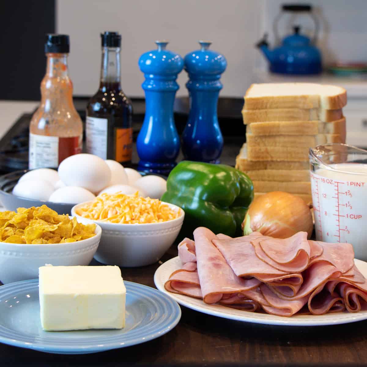 All of the ingredients on a cutting board.