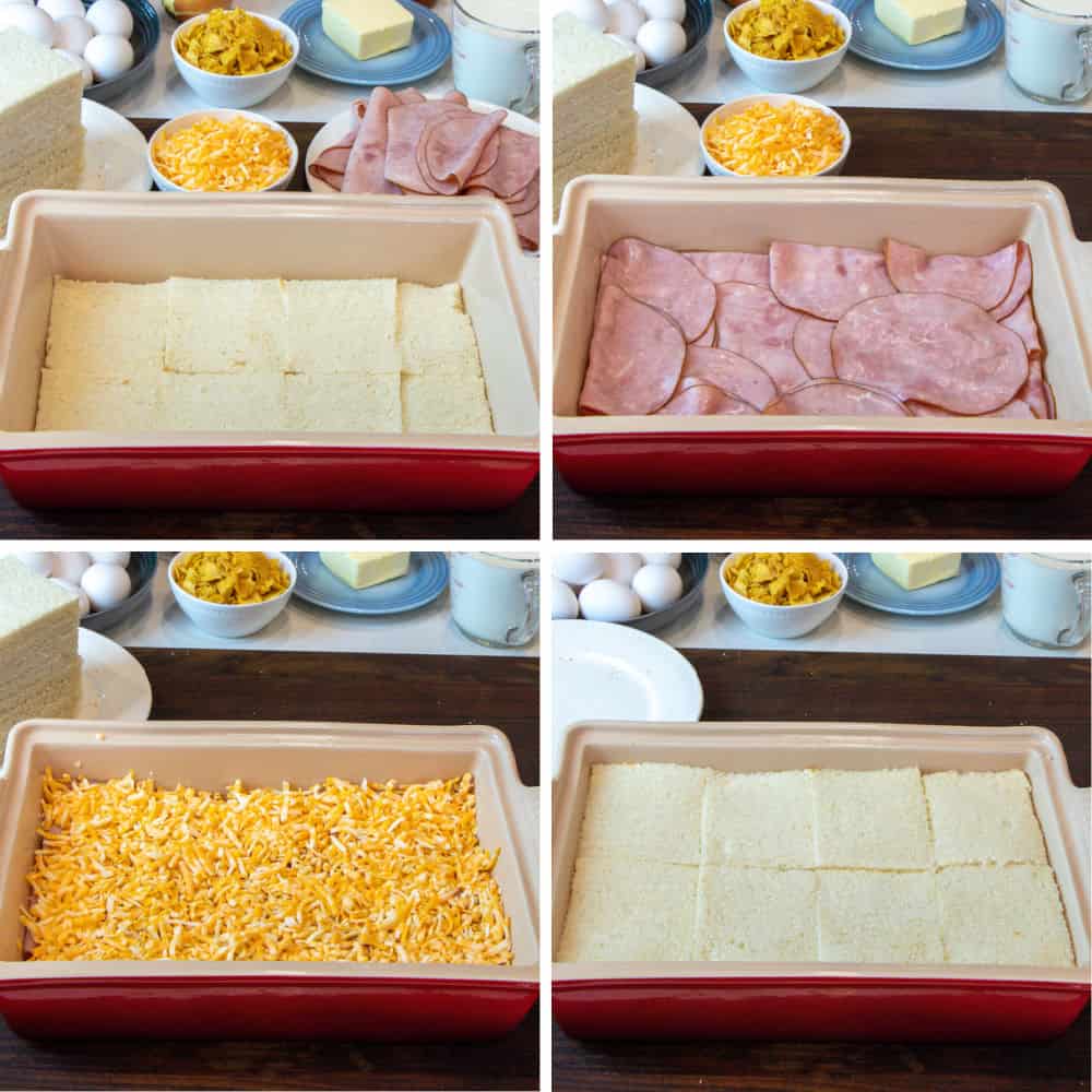 Step by step photos for assembling the casserole.