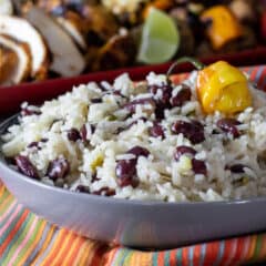 A bowl of rice and beans.