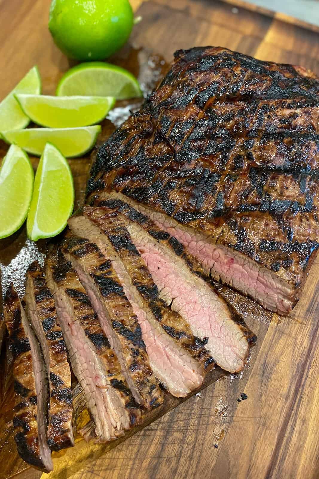 Overhead picture of grilled flank steak.