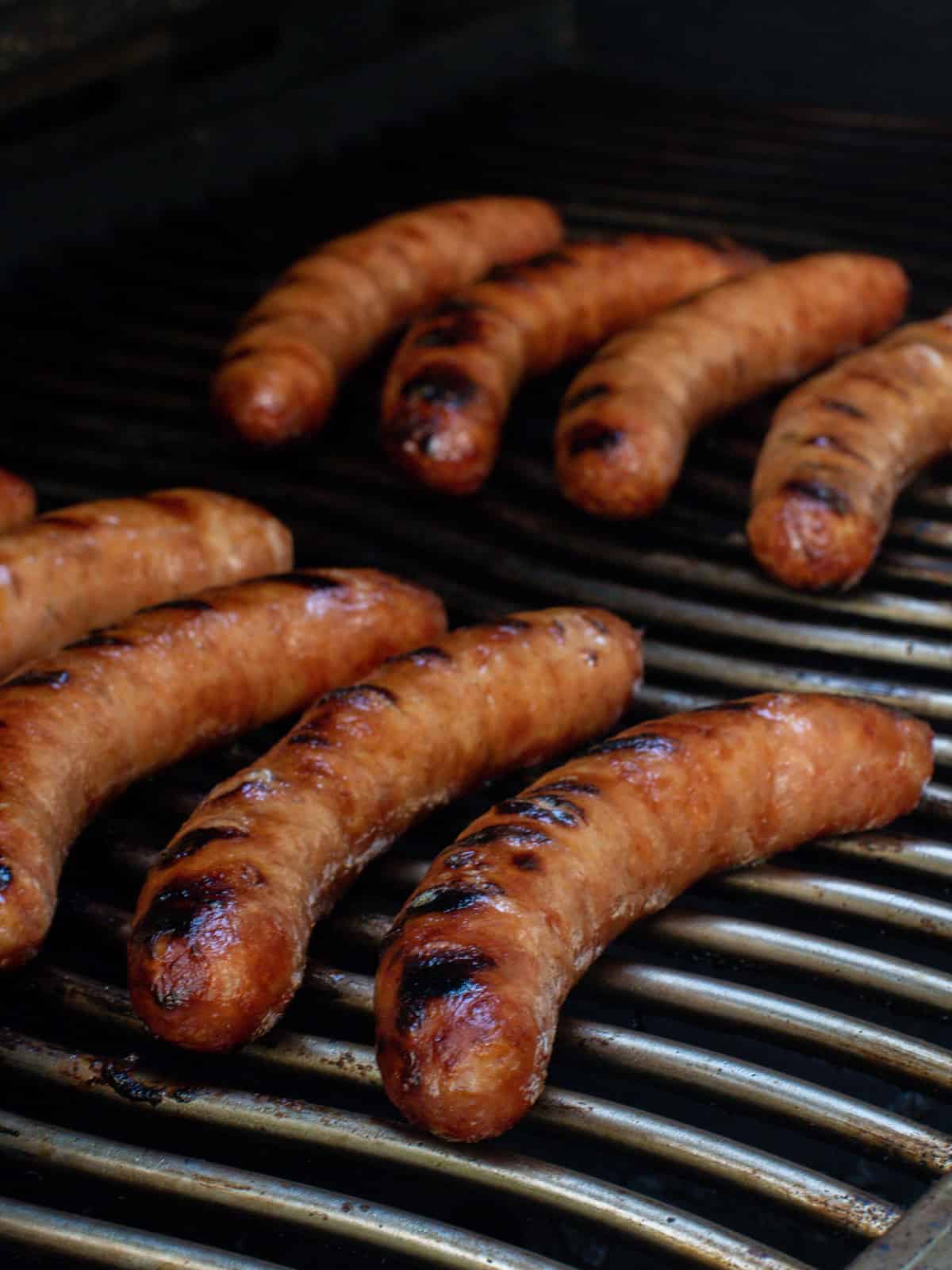 Sausages finished cooking and ready to serve.