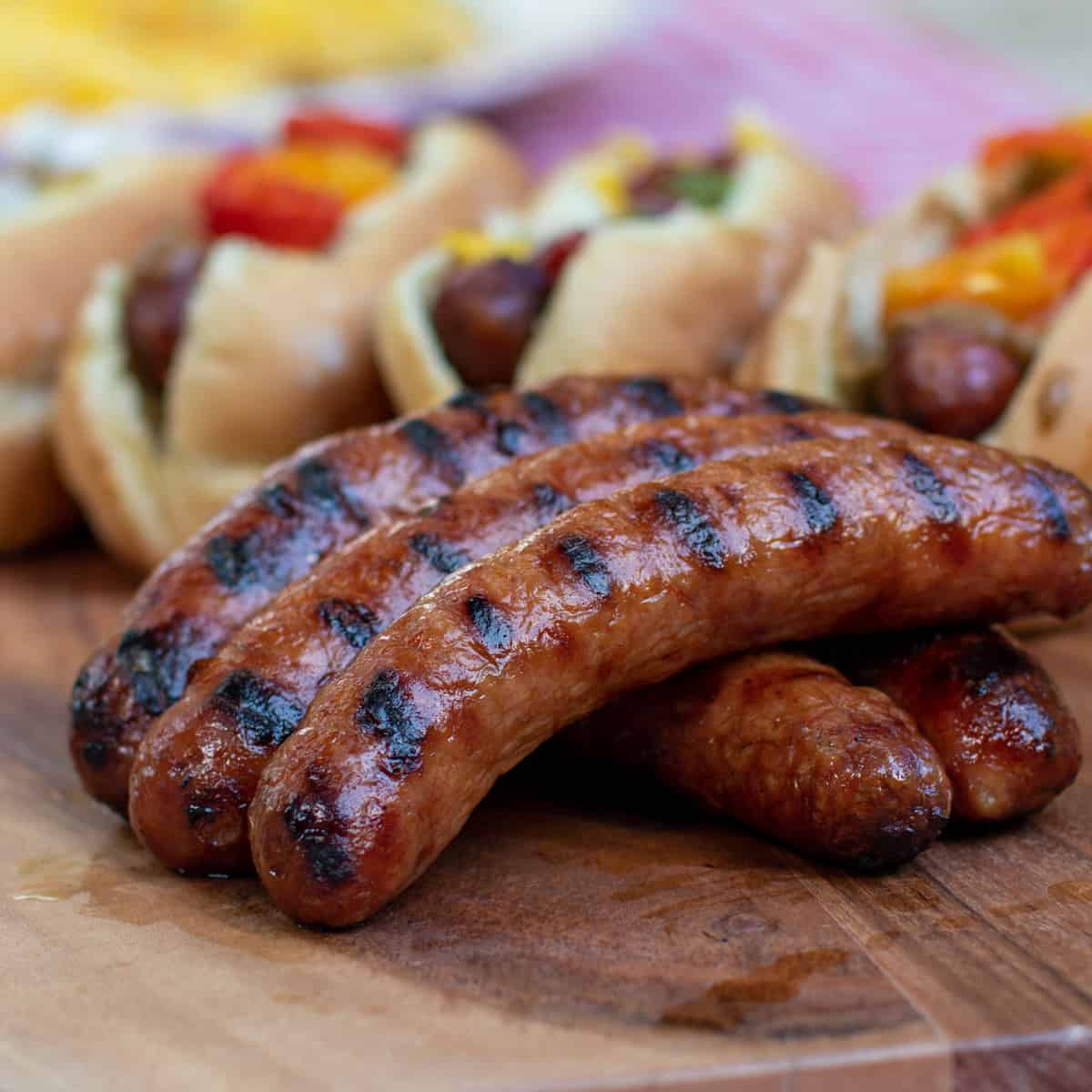 A stack of grilled sausages.