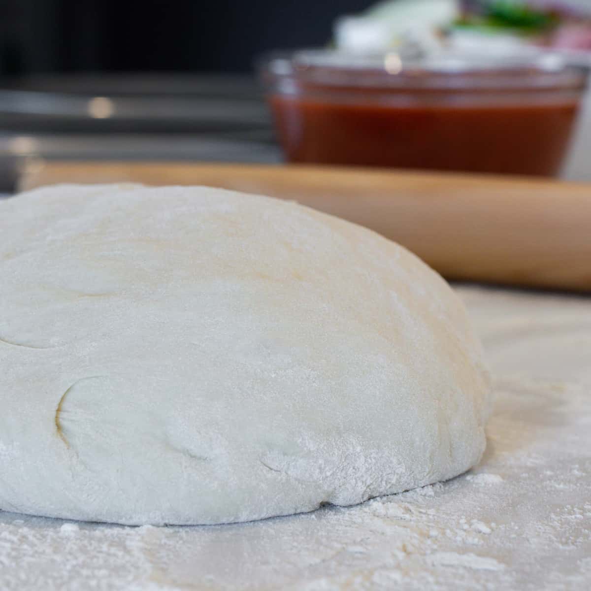 Dough on a floured work surface.