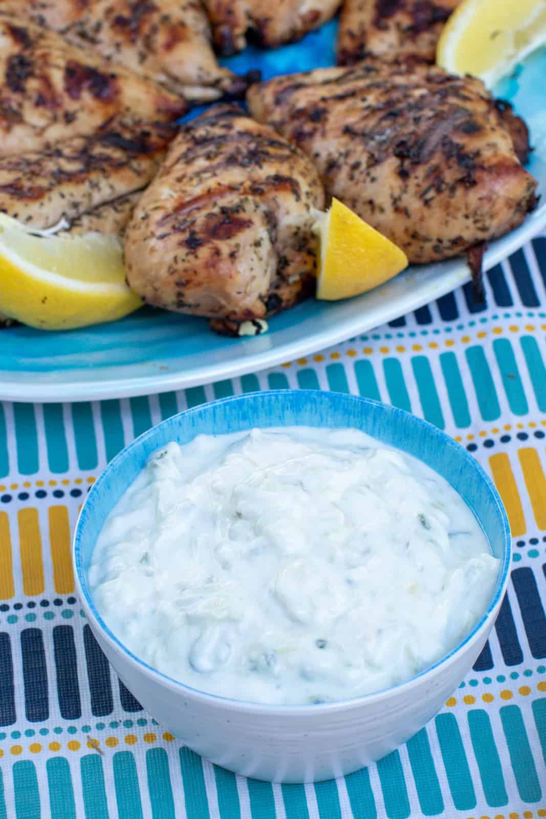 Greek tzatziki sauce in a bowl.