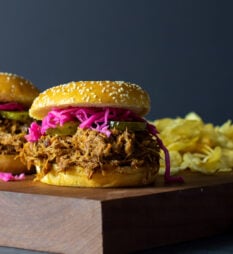 Pulled pork sandwiches with red cabbage slaw