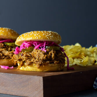 Pulled pork sandwiches with red cabbage slaw