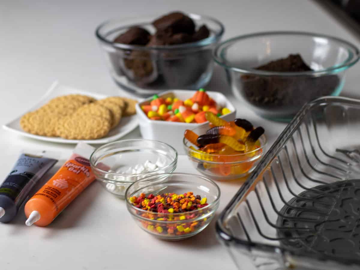 Candy ingredients each in individual bowls.