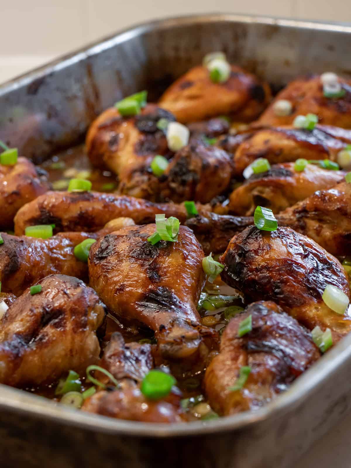 Chicken drumsticks baked with a honey garlic sauce.