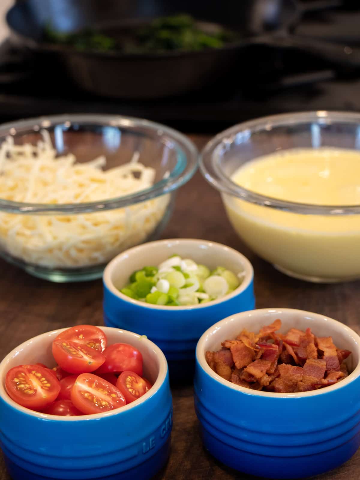 Ingredients arranged together in different sized bowls.