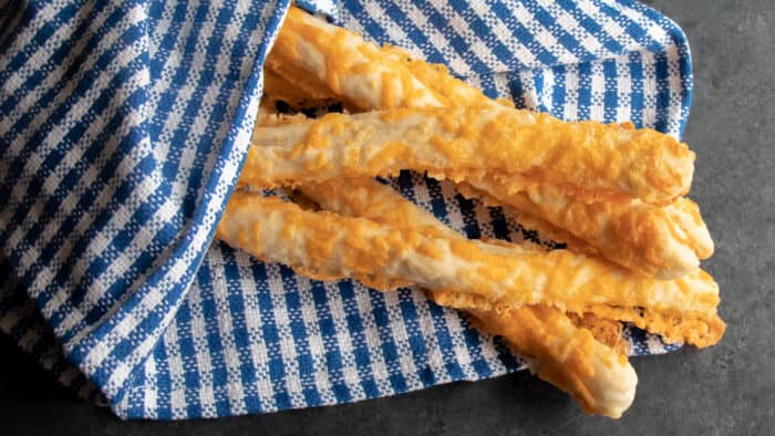 Overhead picture of a pile of fresh baked breadsticks