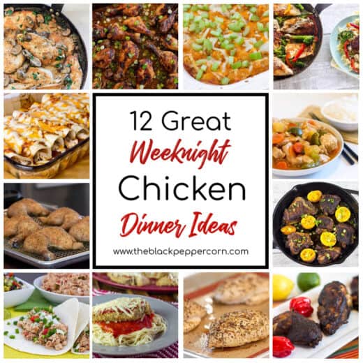 A collage of 12 chicken recipes for weeknight dinners