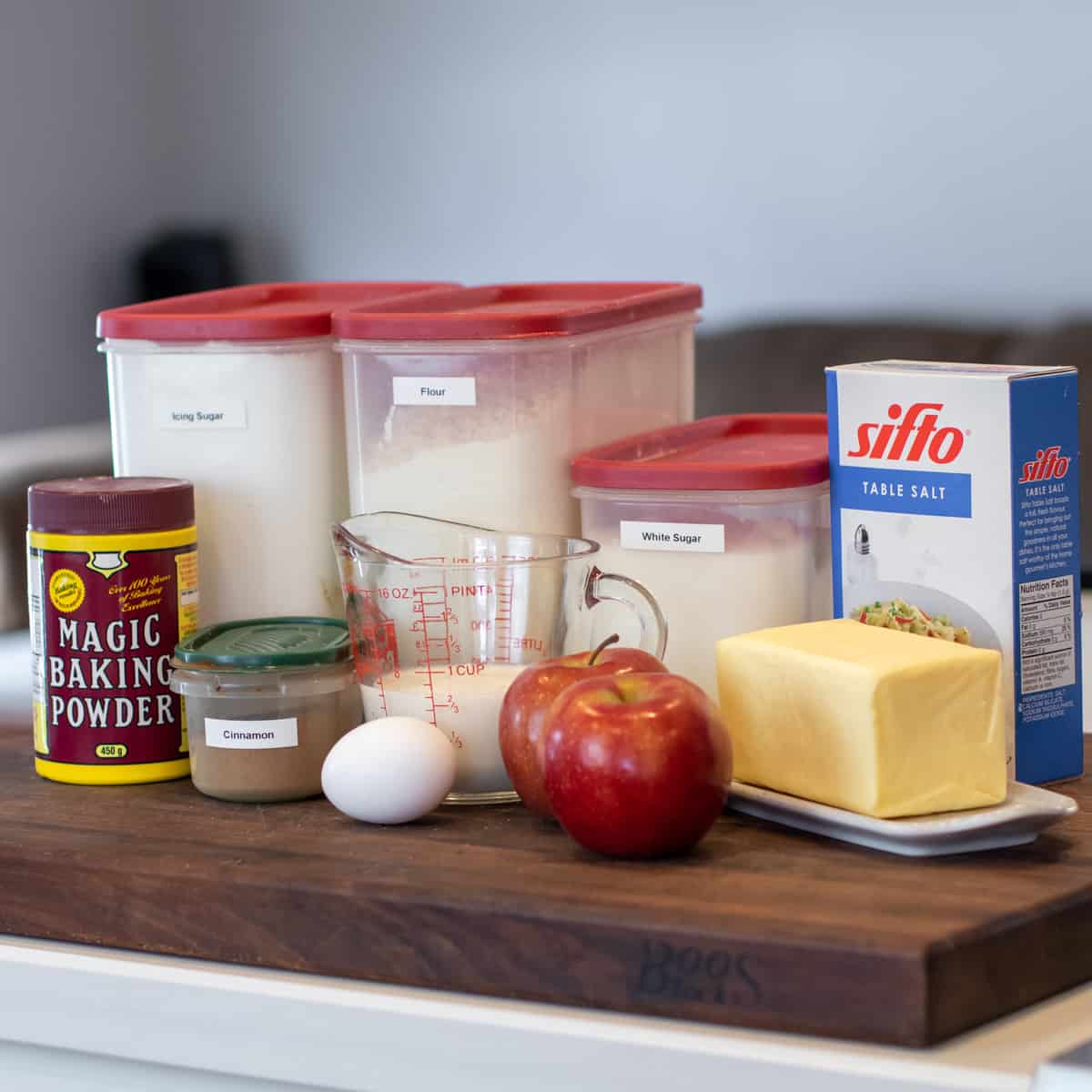 The ingredients needed for this recipe collected together and placed on a cutting board.