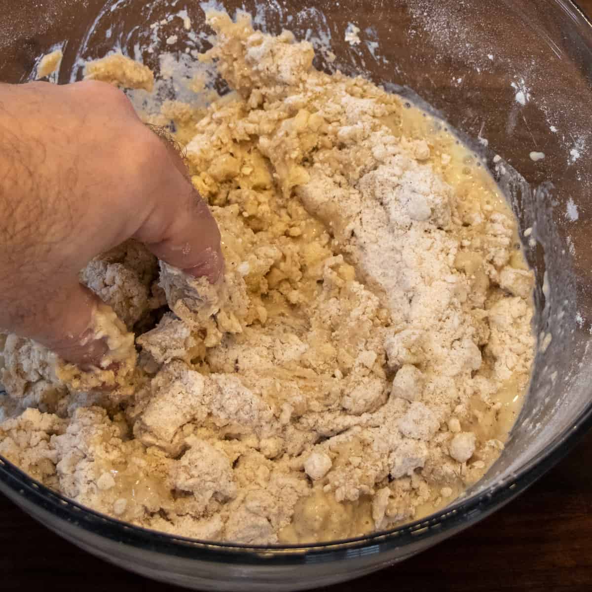 The scone dough being gently mixed together.