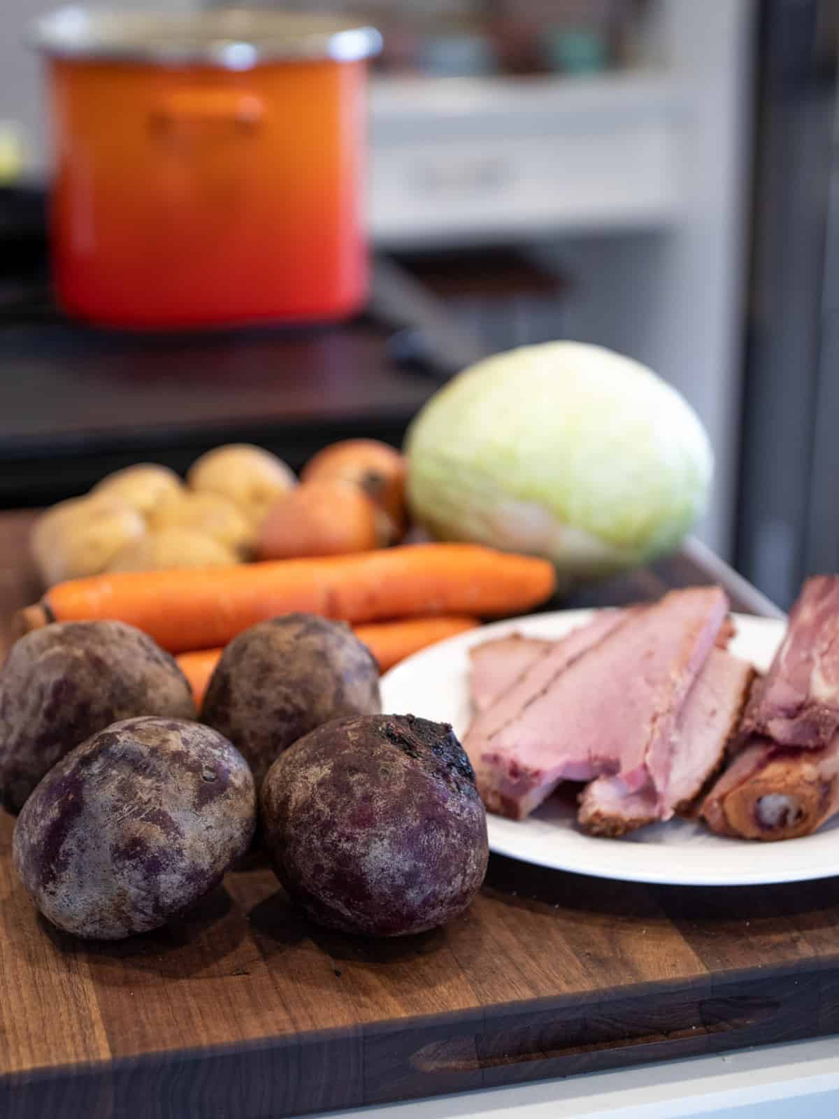 All the ingredients on a cutting board.