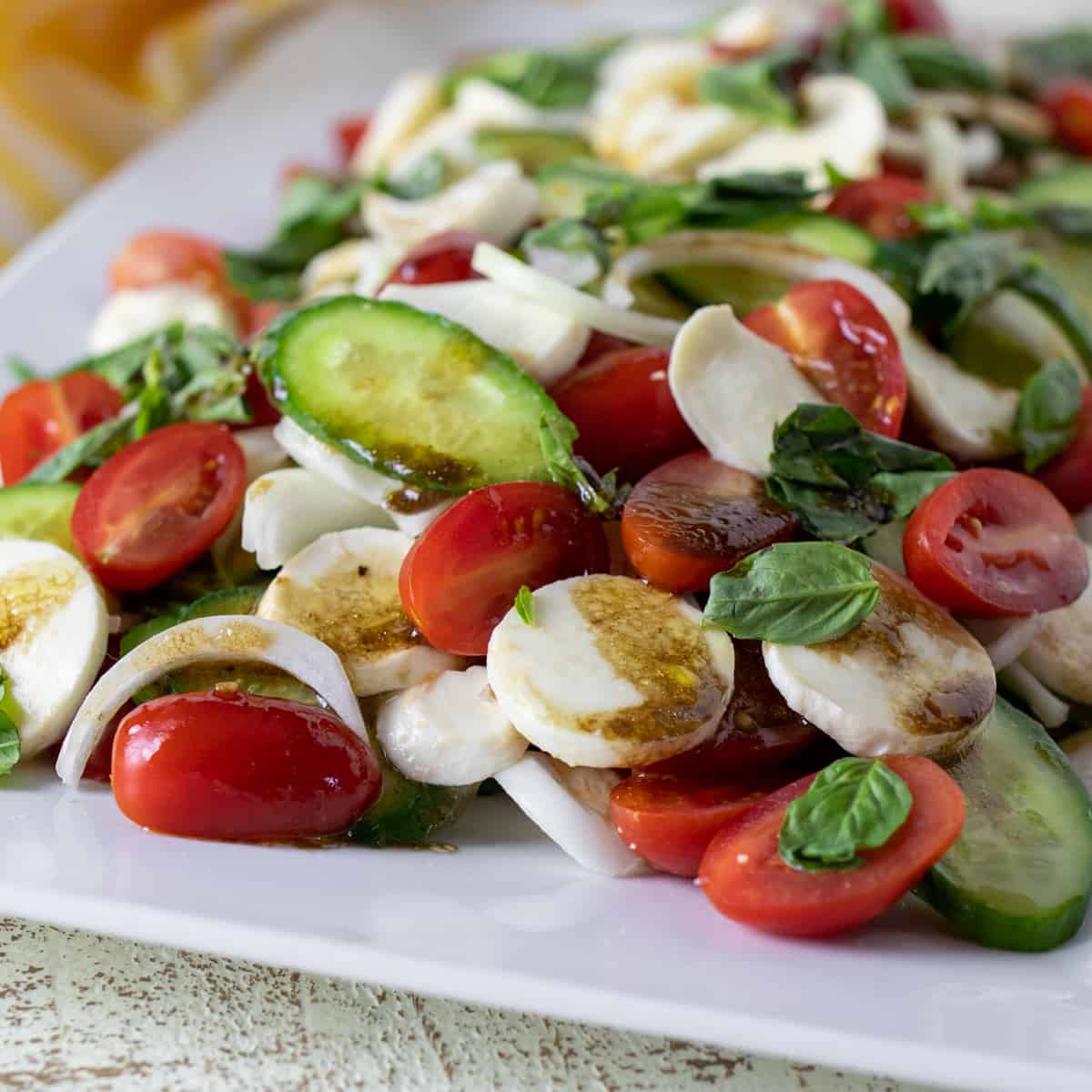 Close up picture of caprese salad.