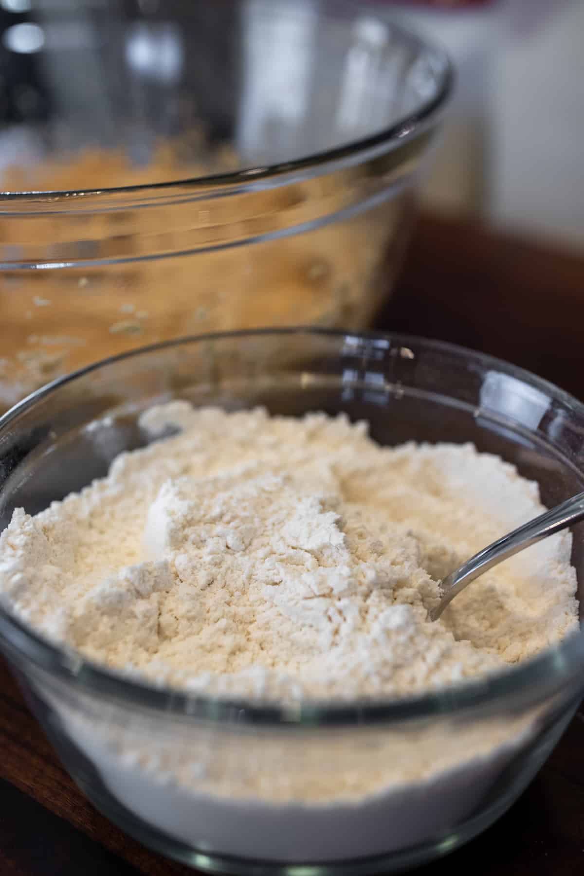 Dry ingredients sifted in a small bowl.