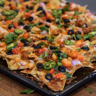 Fresh baked nachos out of the oven.