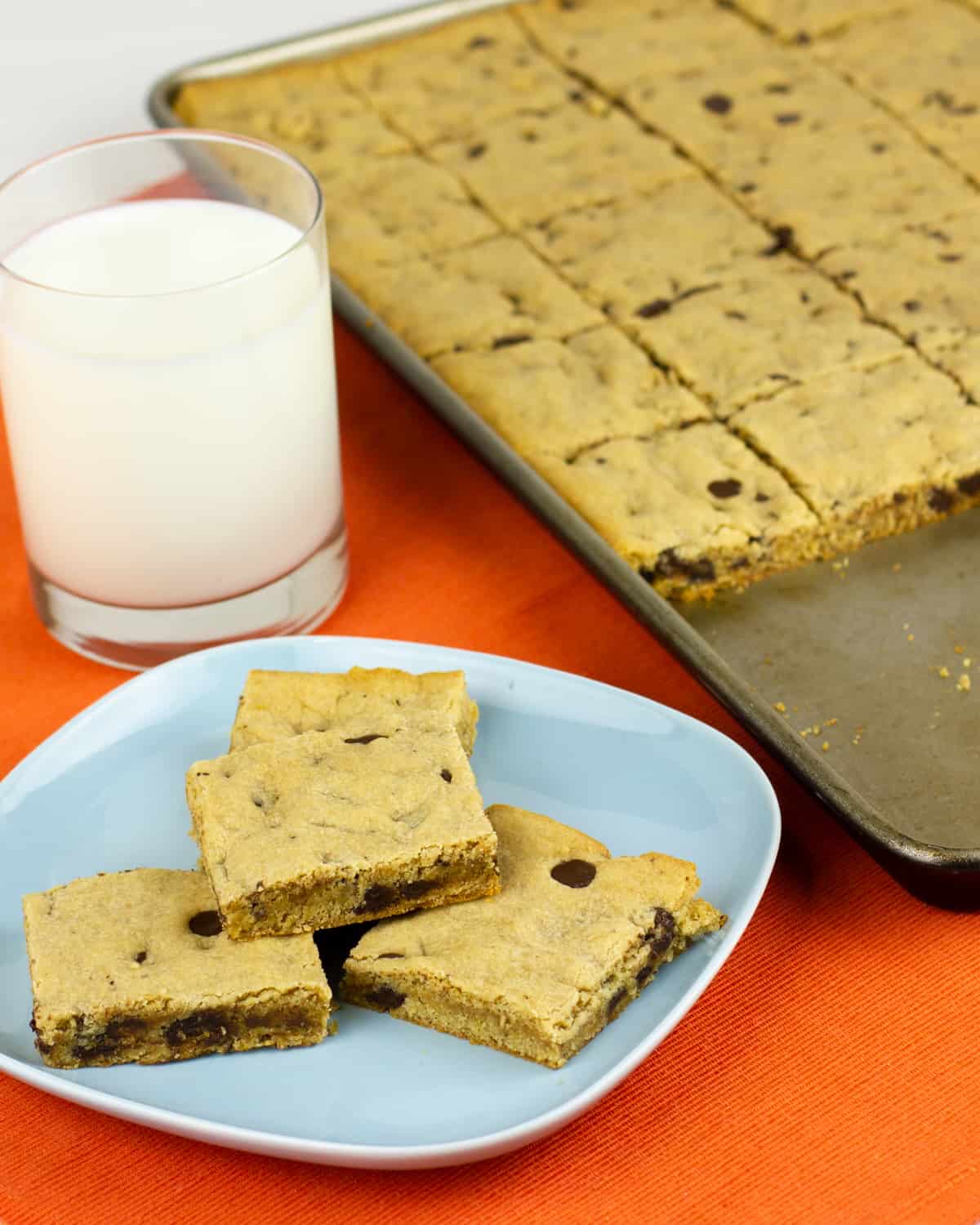 A plate of cookies and milk.