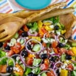 Fresh Greek salad in a bowl ready to be served.