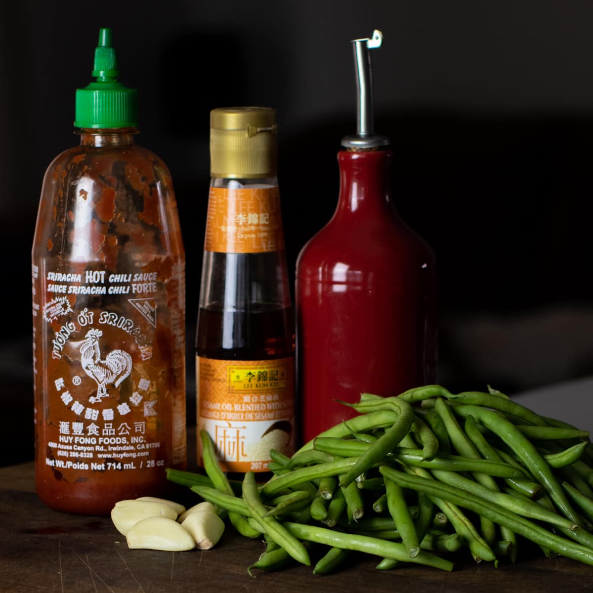 Ingredients for this recipe placed on a wooden cutting board.