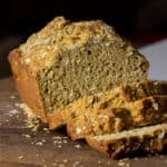 Beer bread on a cutting board.