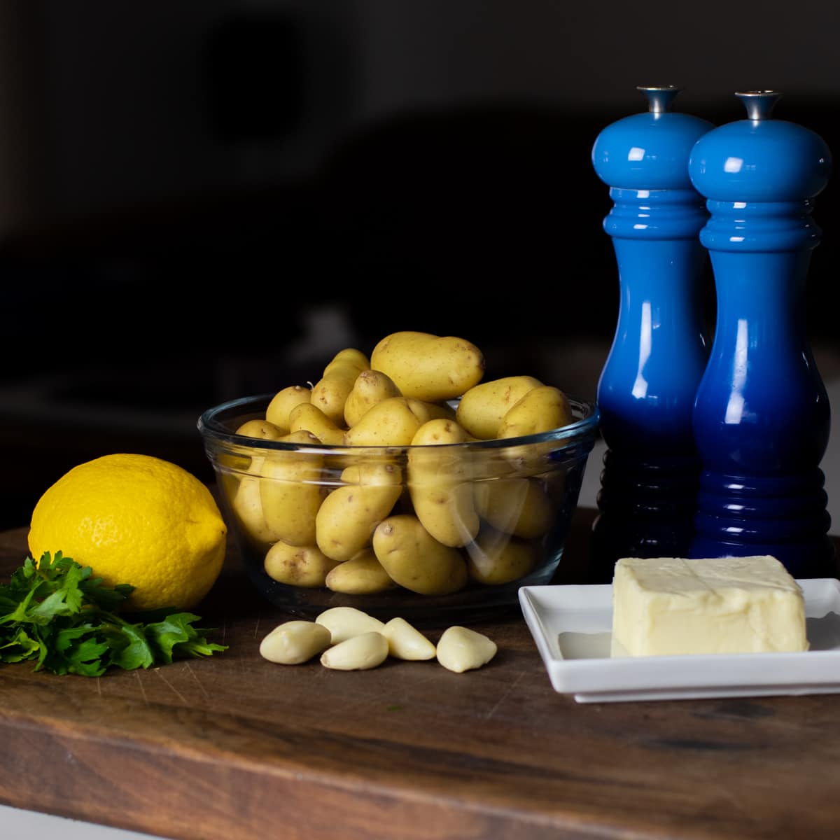 Ingredients for the recipe gathered on a cutting board.