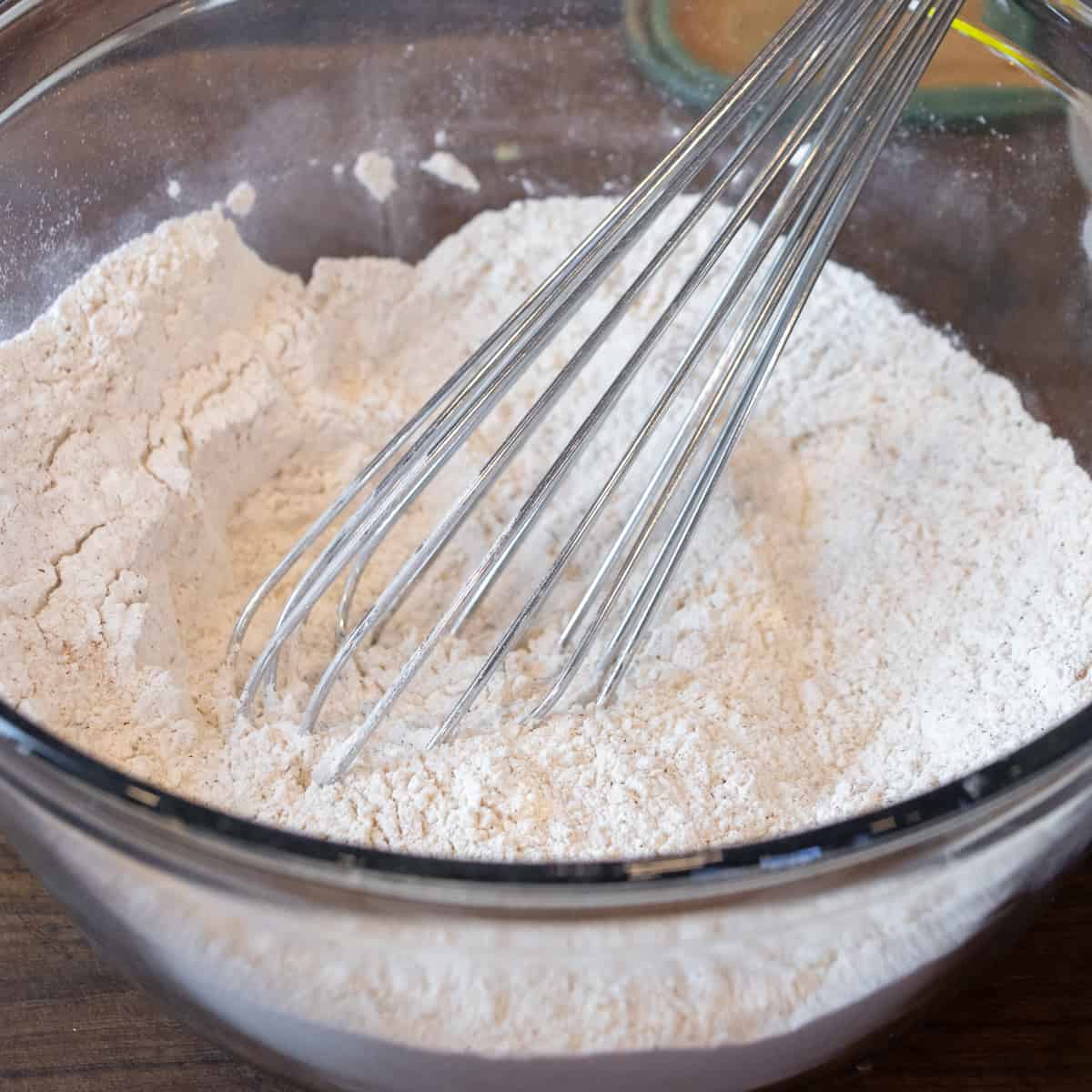 A large wire whisk used to sift the dry ingredients.