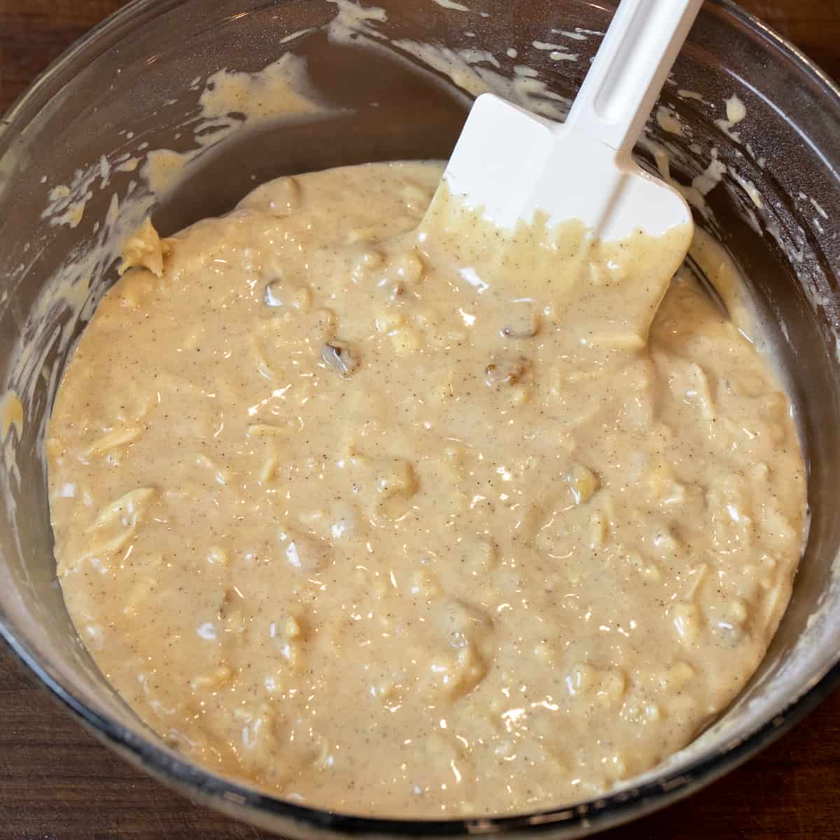 Parsnip batter in a glass bowl.
