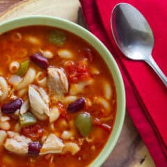 Overhead picture of a bowl of soup.