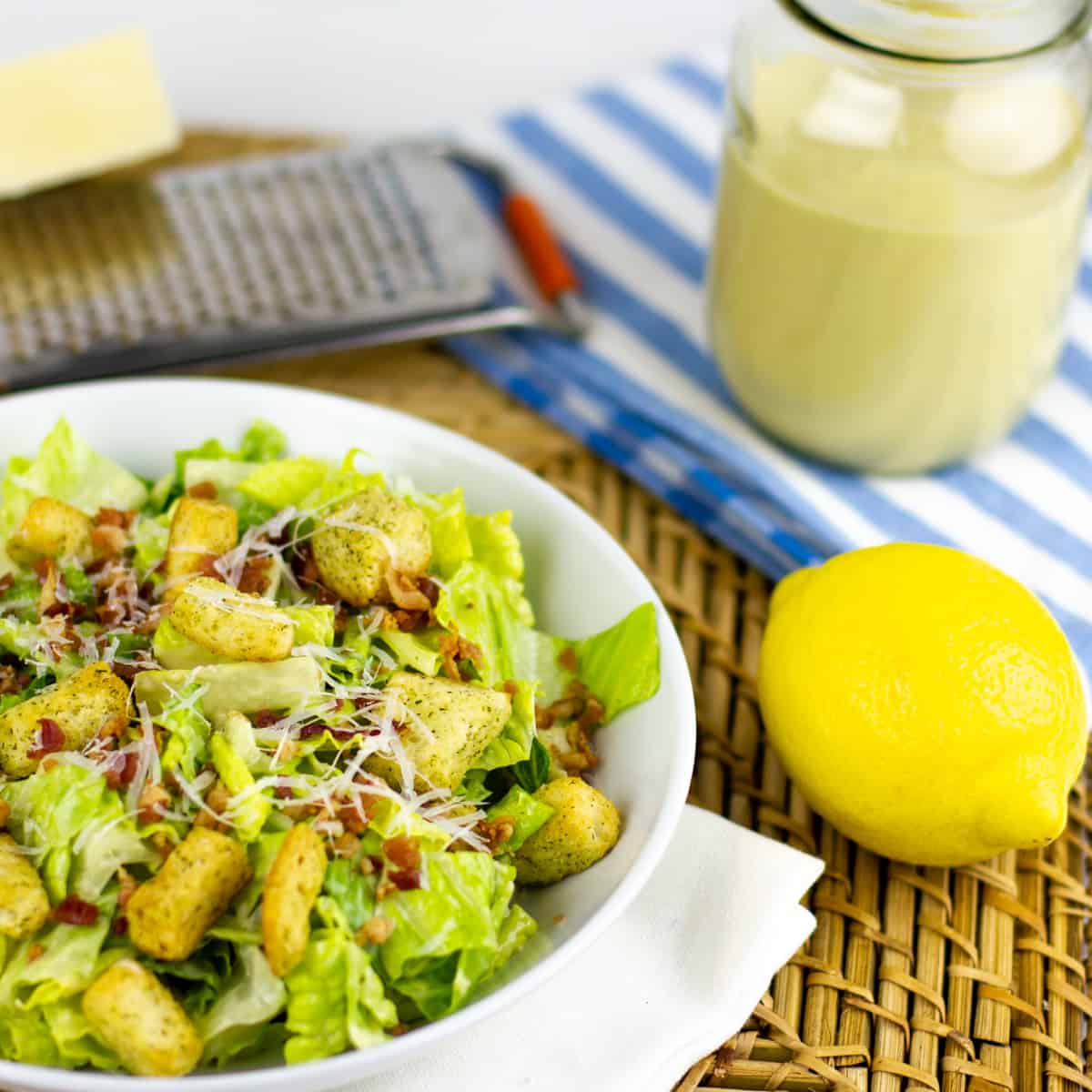 A bowl of fresh Caesar salad.