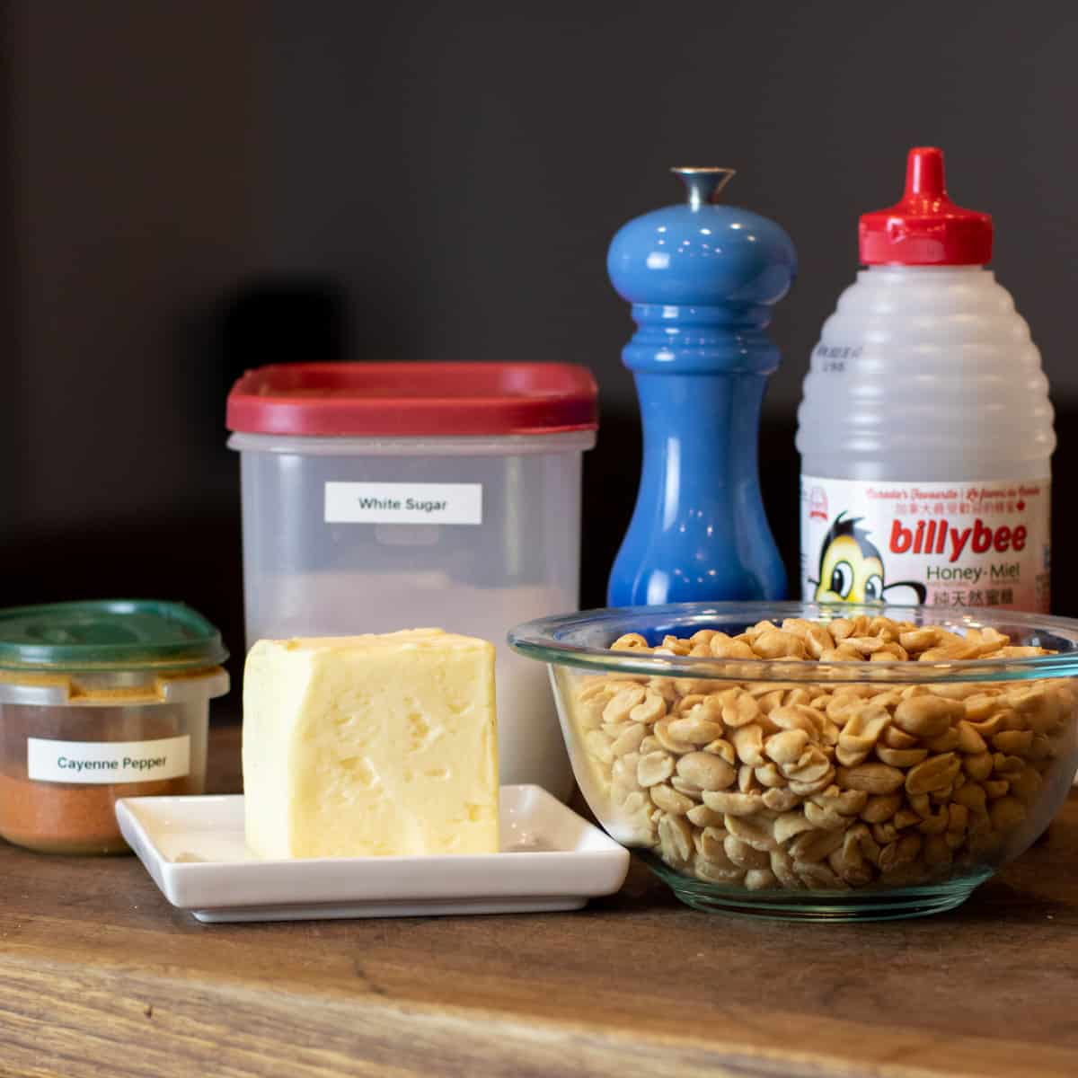 Ingredients gathered together and placed on a cutting board.